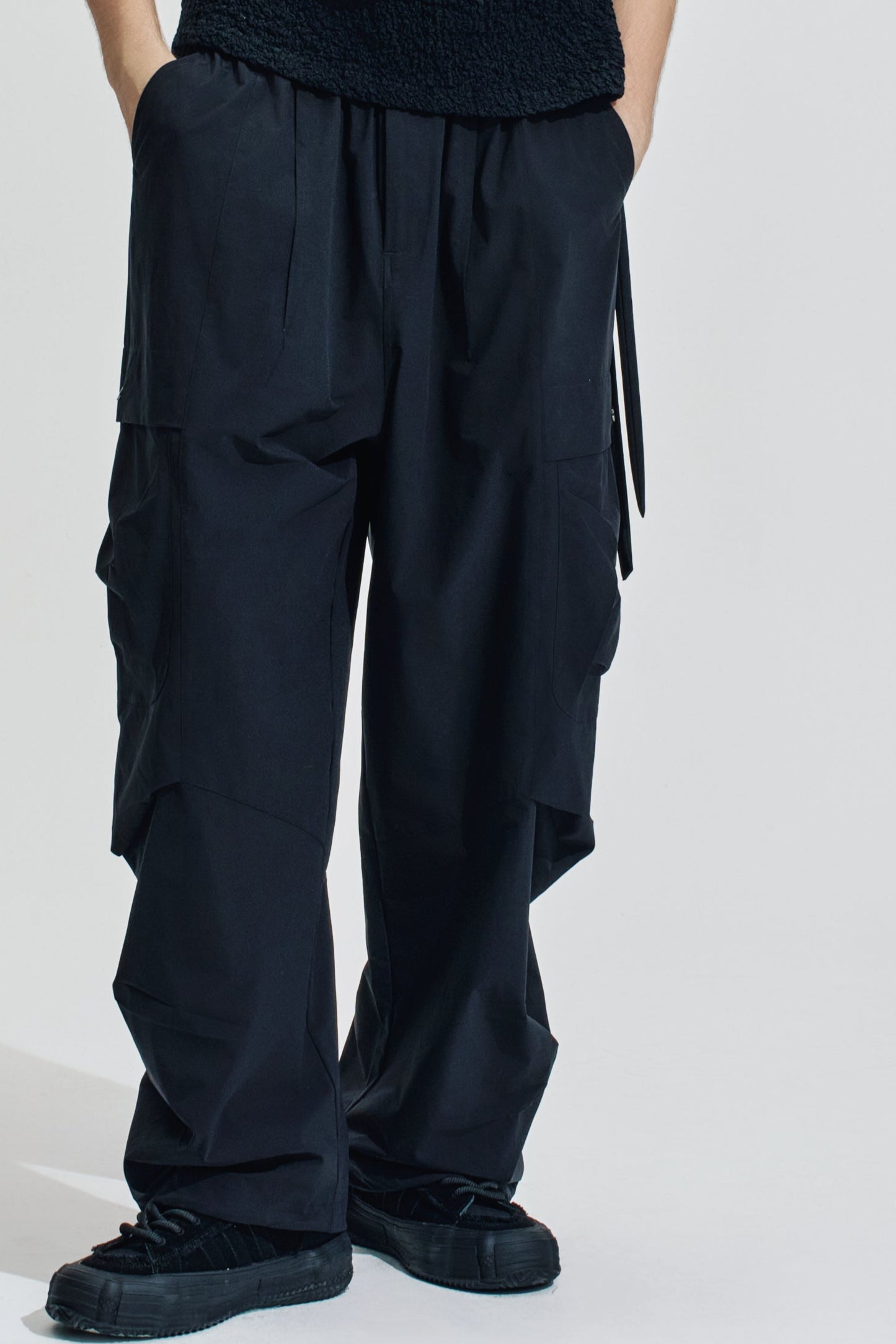 Wide Leg Cargo Pants With Drawstring Hem