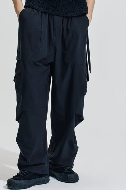 Wide Leg Cargo Pants With Drawstring Hem