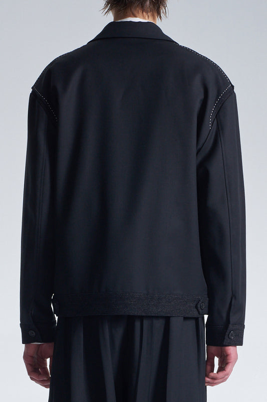 Boxy Wool Blazer With Denim Trim