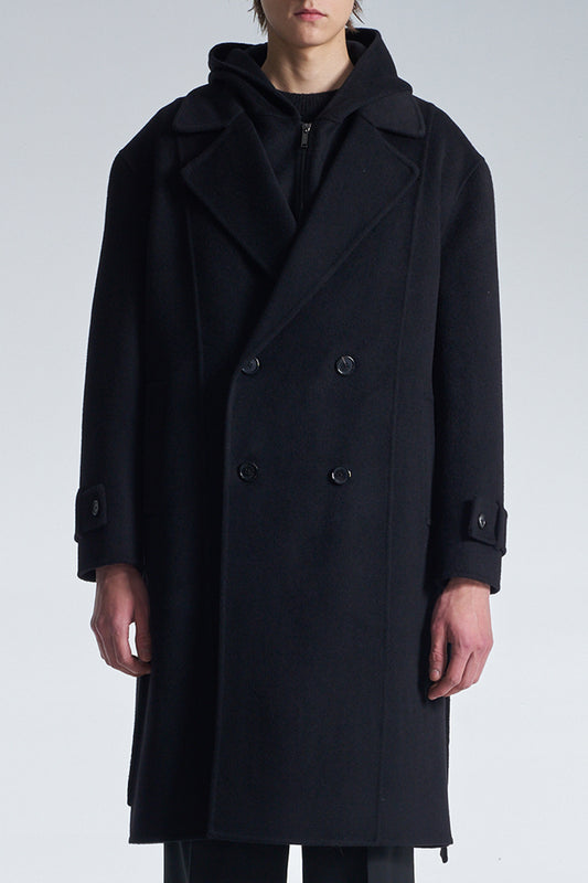 Double Faced Wool 2in1 Trench Coat With Hood