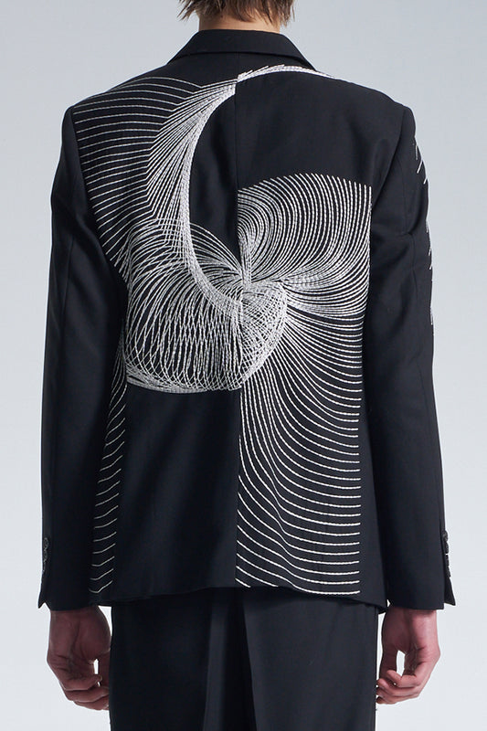 Wool Blazer With Twisted Wavy Lines Embroidery