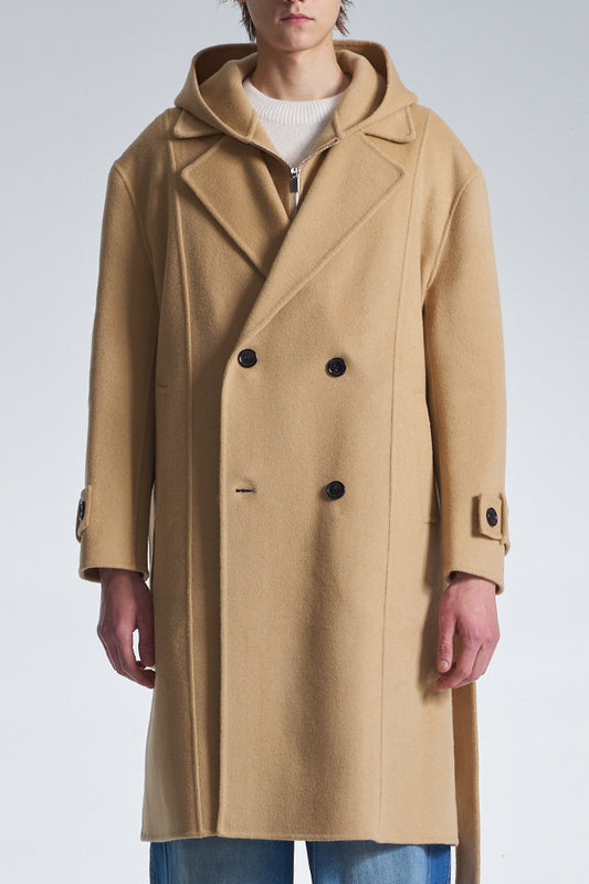 Double Faced Wool 2in1 Trench Coat With Hood