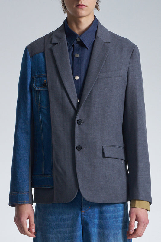 Deconstructed Wool Blazer With Denim