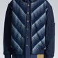 Bias Stripe Denim Zipper Jacket With Knit Sleeve