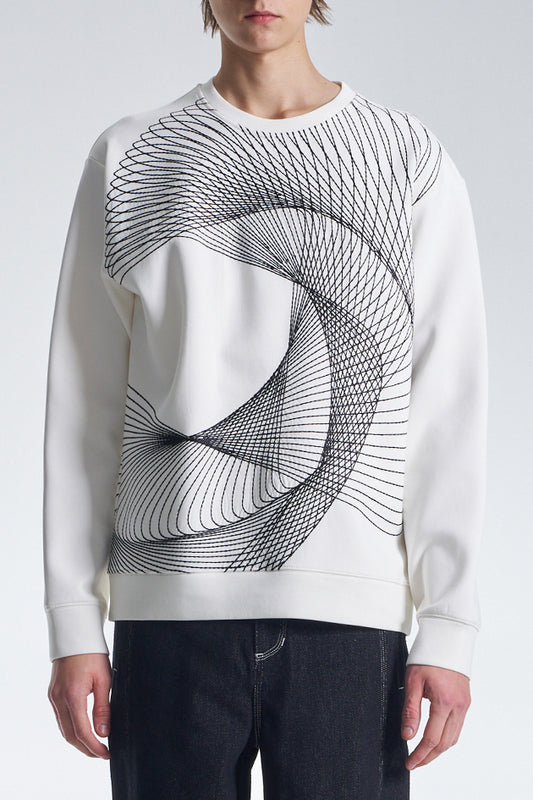 Sweathshirt With Twisted Wavy Lines Embroidery