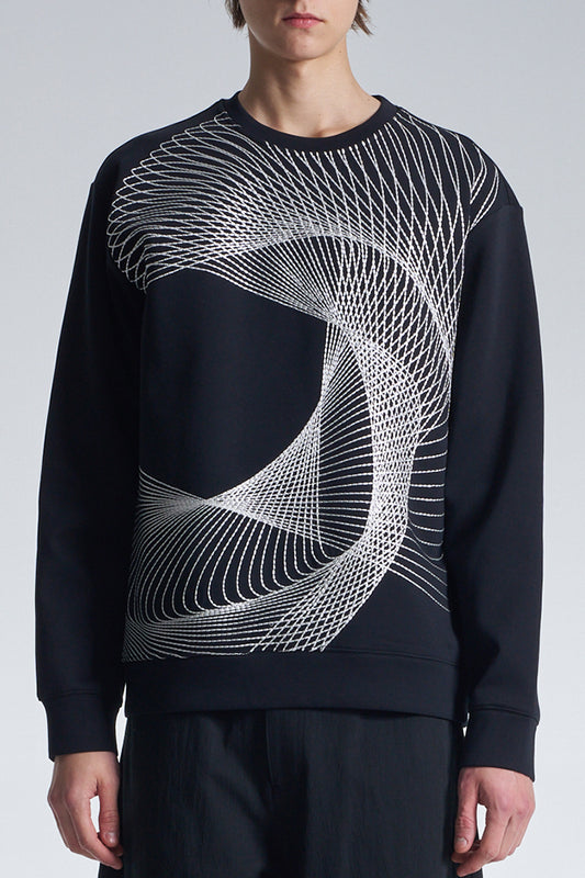 Sweathshirt With Twisted Wavy Lines Embroidery