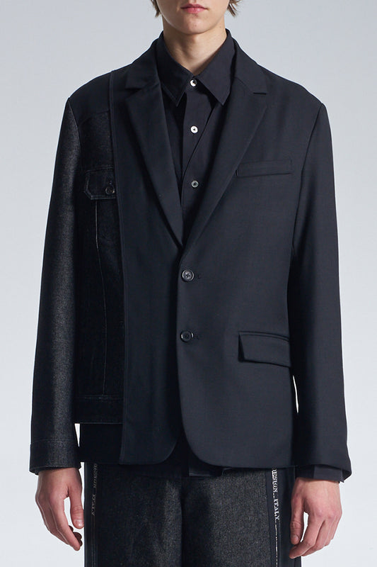 Deconstructed Wool Blazer With Denim