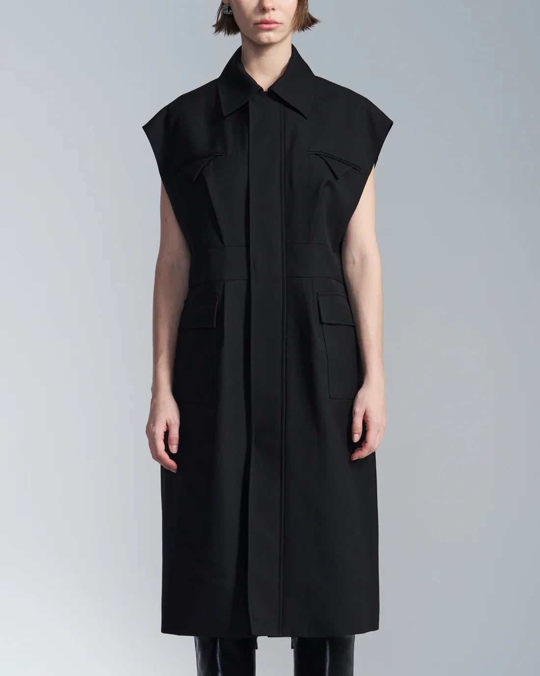 Wide Shoulder Sleeveless Shirt Dress