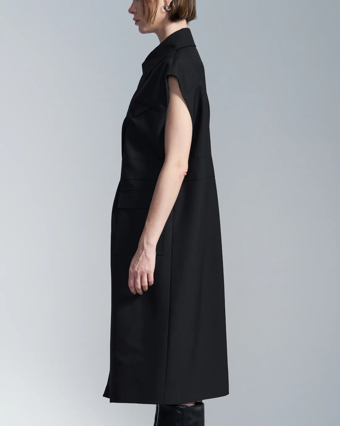 Wide Shoulder Sleeveless Shirt Dress