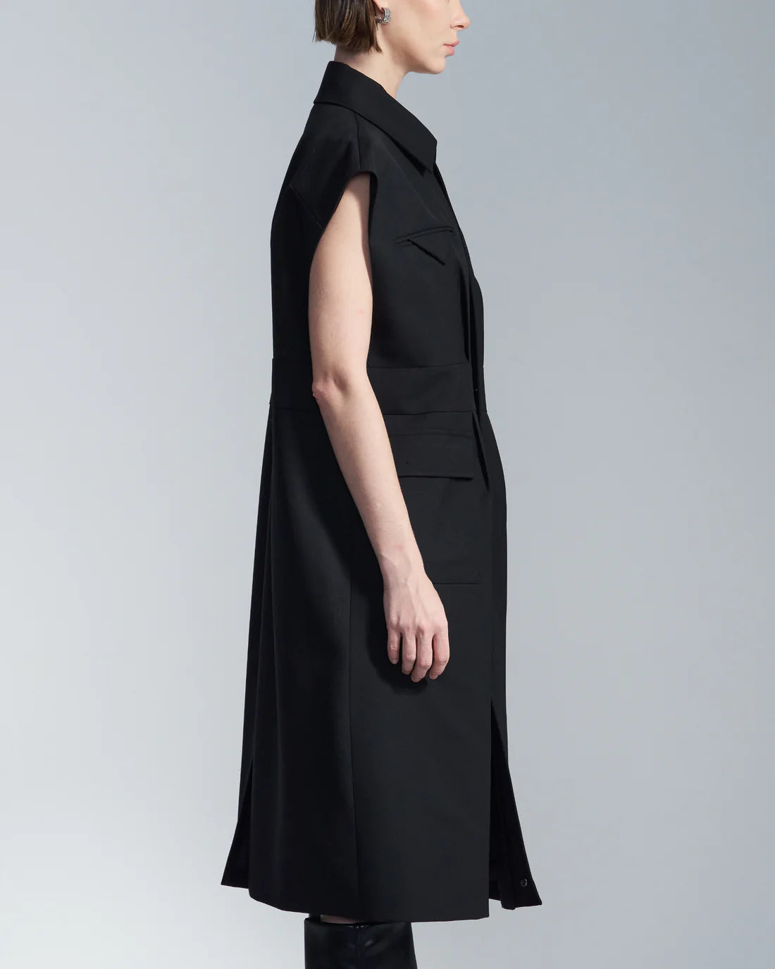 Wide Shoulder Sleeveless Shirt Dress