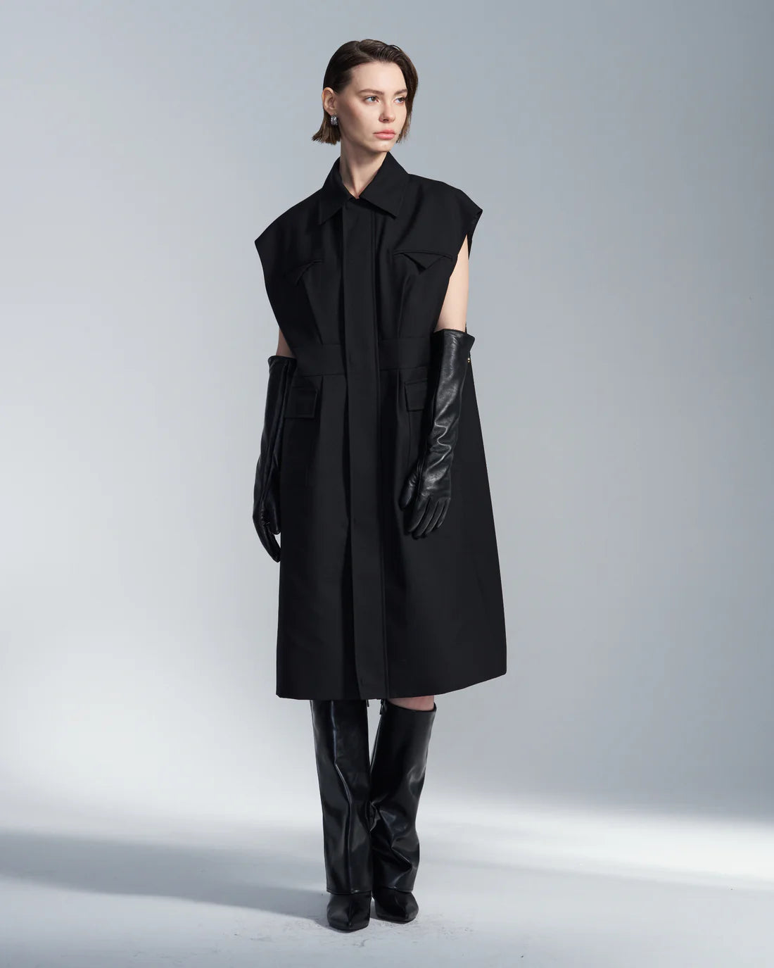 Wide Shoulder Sleeveless Shirt Dress