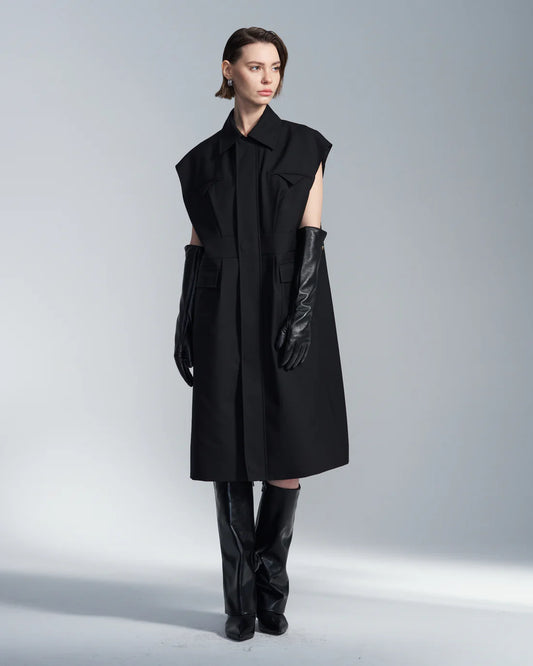 Wide Shoulder Sleeveless Shirt Dress