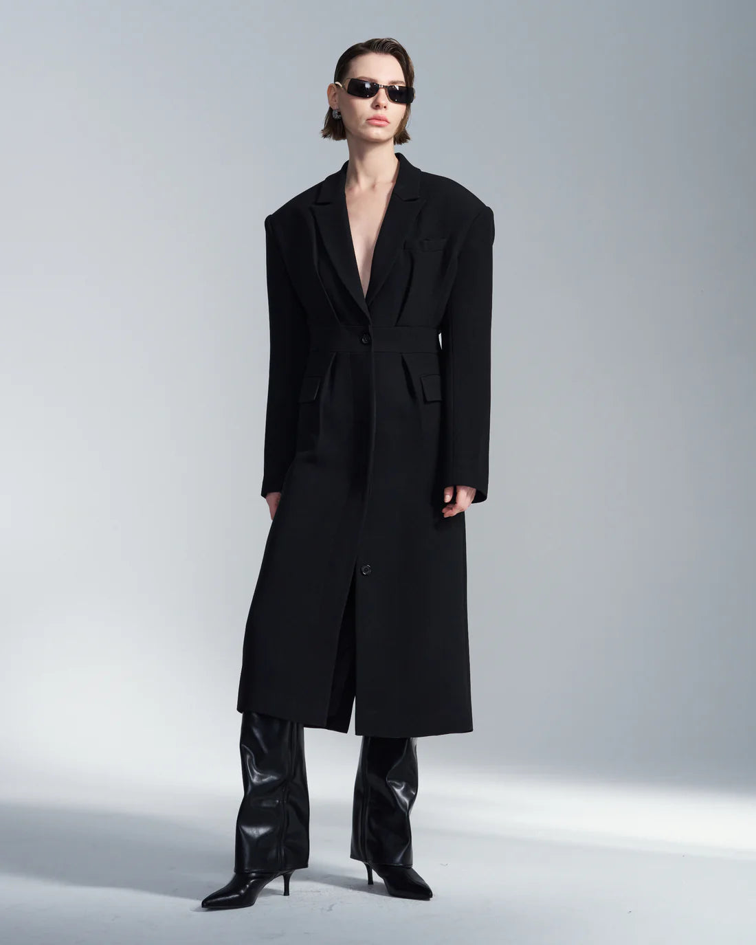 Wide Shoulder Dress With Lapel