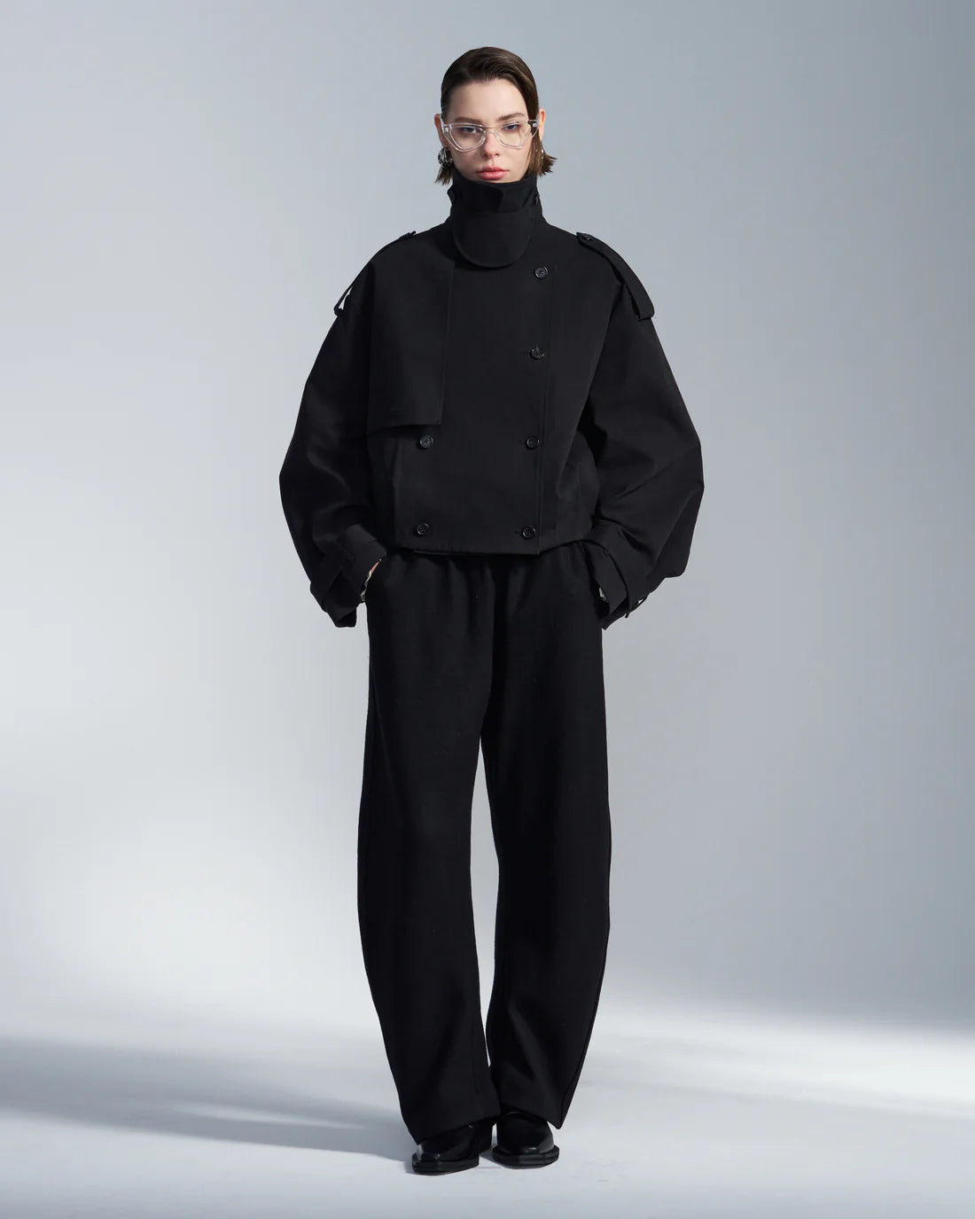 Wool Blend Curvy Wide Leg Pants