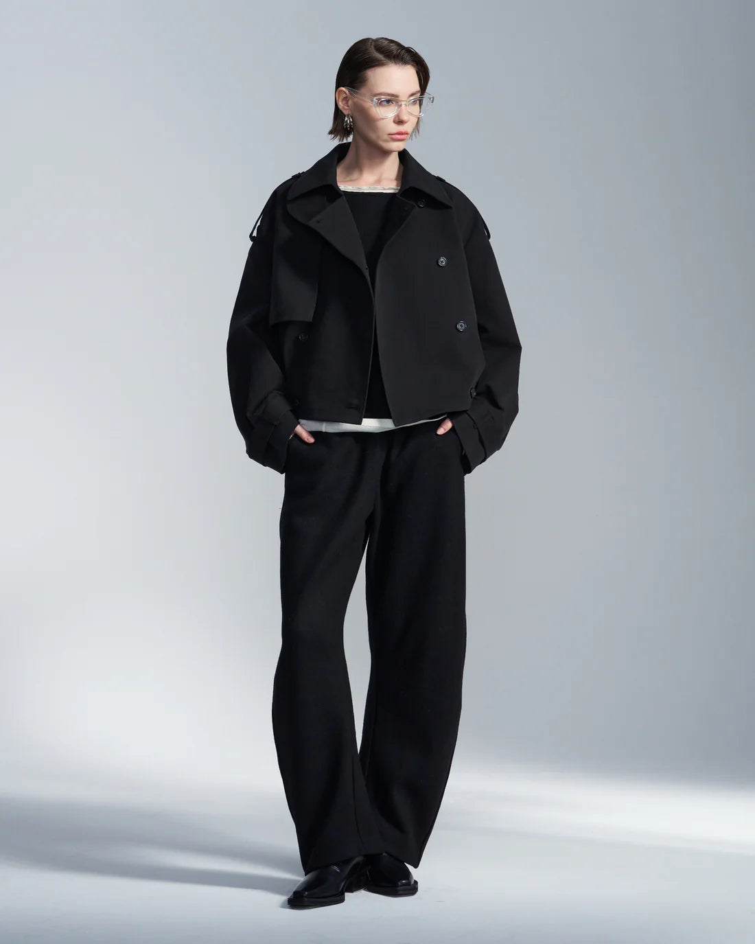 Wool Blend Curvy Wide Leg Pants