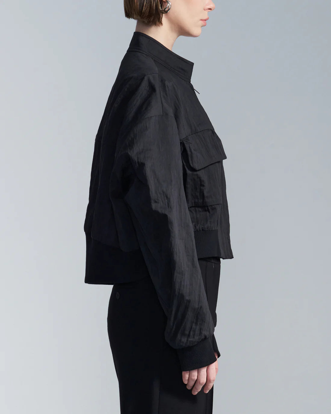 Cotton Nylon Cropped Zipper Jacket