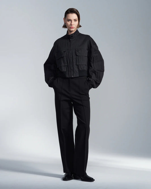 Cotton Nylon Cropped Zipper Jacket