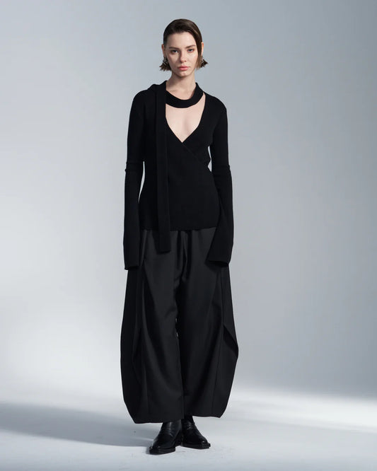 Balloon Fit Wool Pants With BIg Pleat