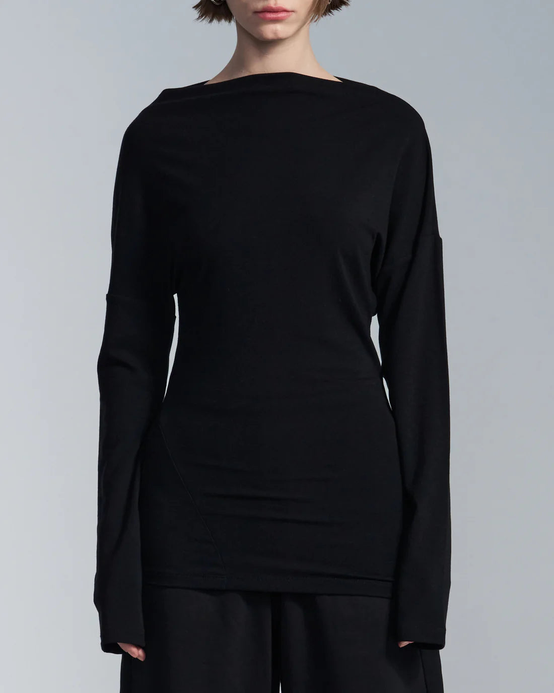 Lyocell Wool Boat Neck Long Sleeve T Shirt