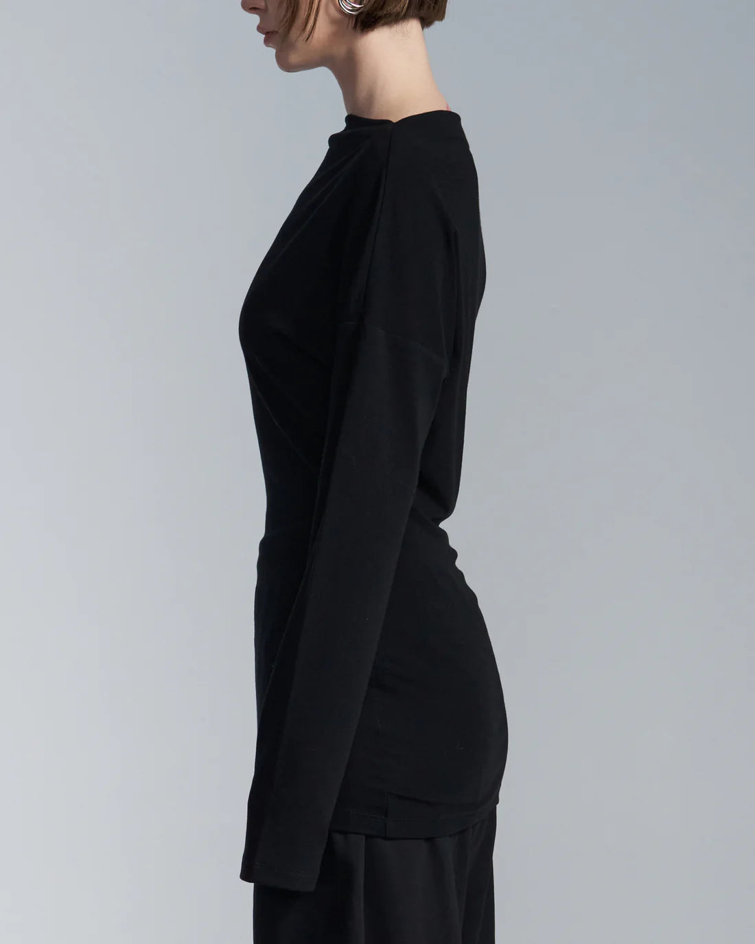 Lyocell Wool Boat Neck Long Sleeve T Shirt