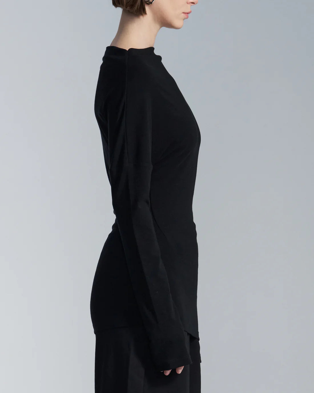 Lyocell Wool Boat Neck Long Sleeve T Shirt