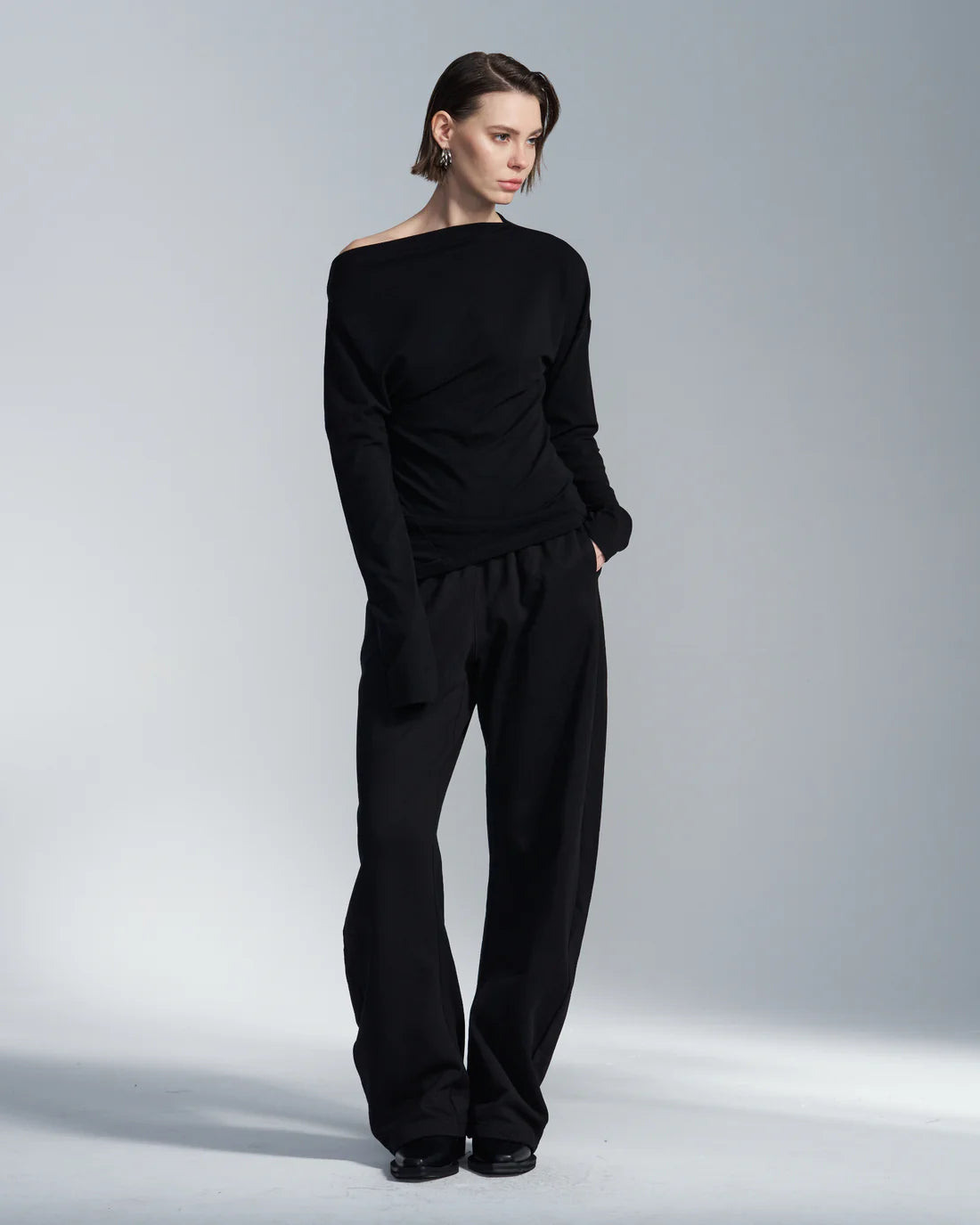 Lyocell Wool Boat Neck Long Sleeve T Shirt