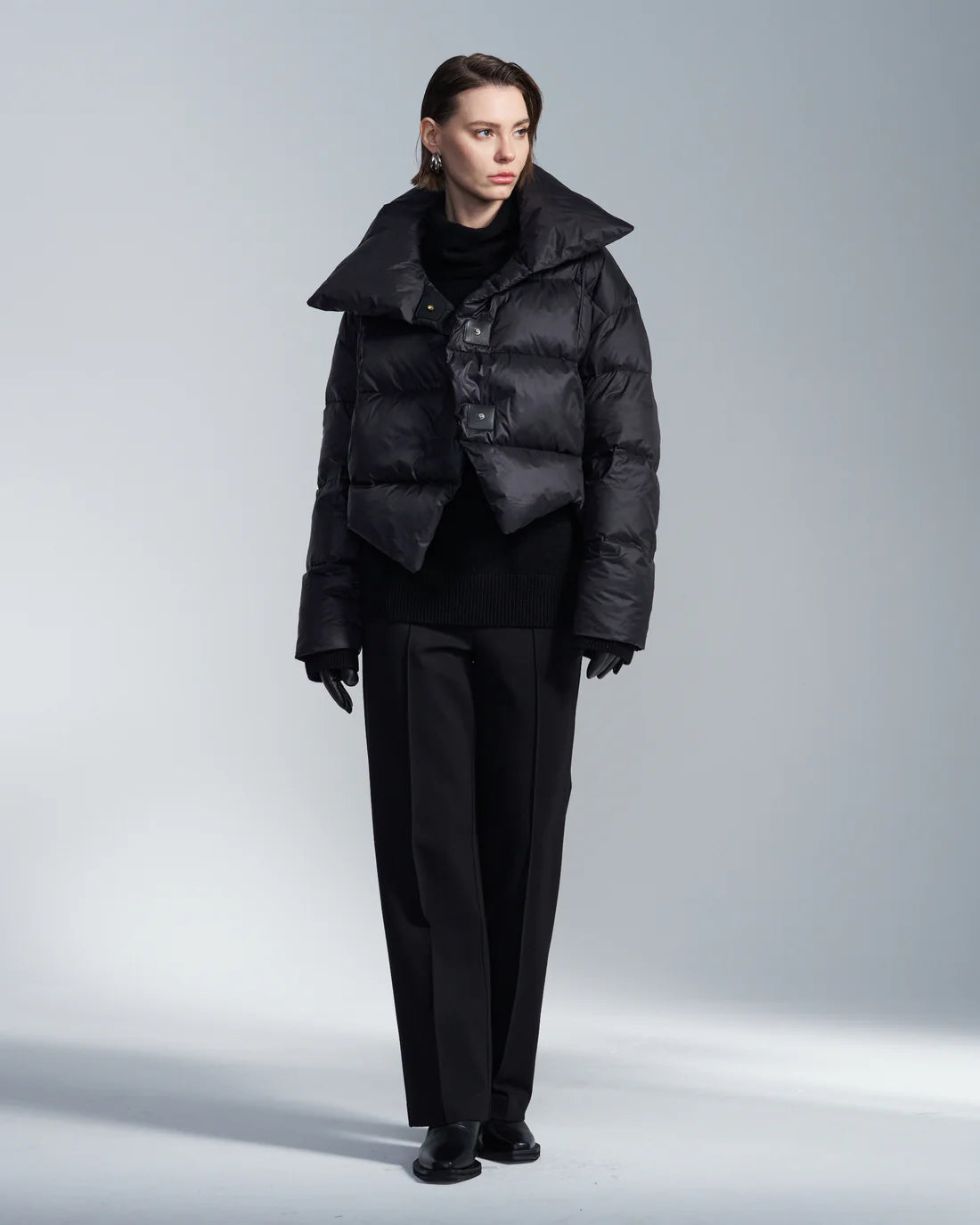 High Collar Down Jacket With Snaps