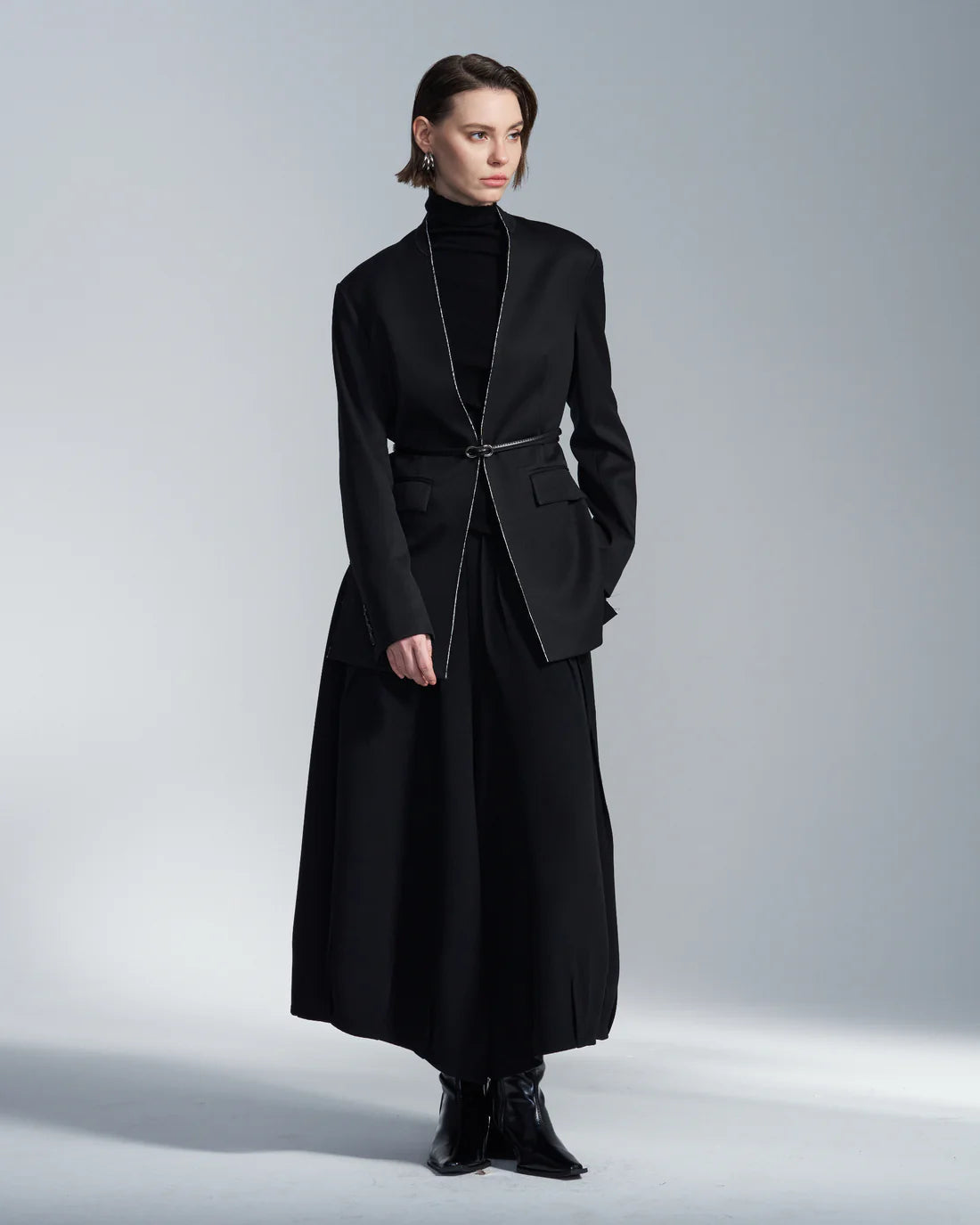 Wool Blazer With White Raw Edge