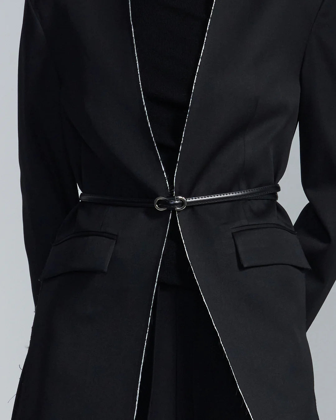 Wool Blazer With White Raw Edge