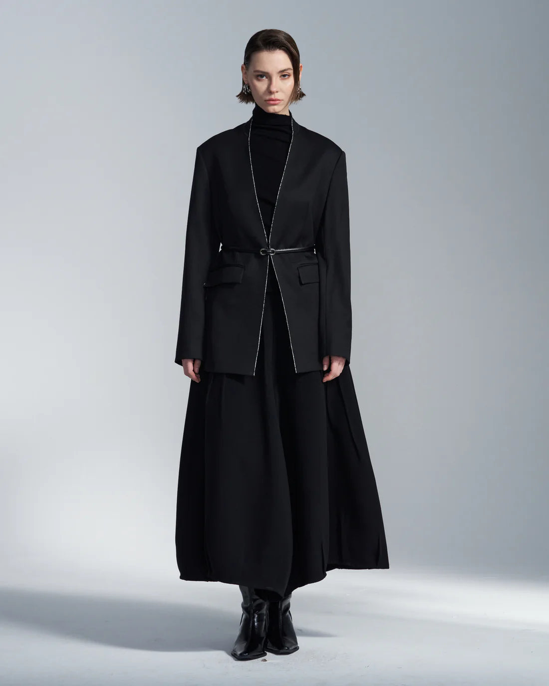 Wool Blazer With White Raw Edge