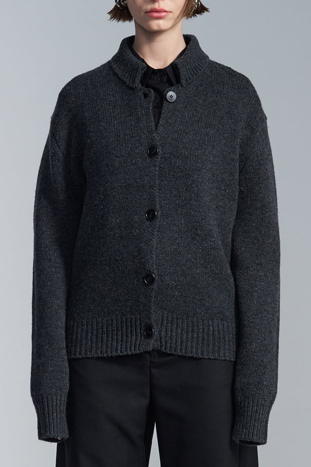 Stand Collar Lambswool Cardigan