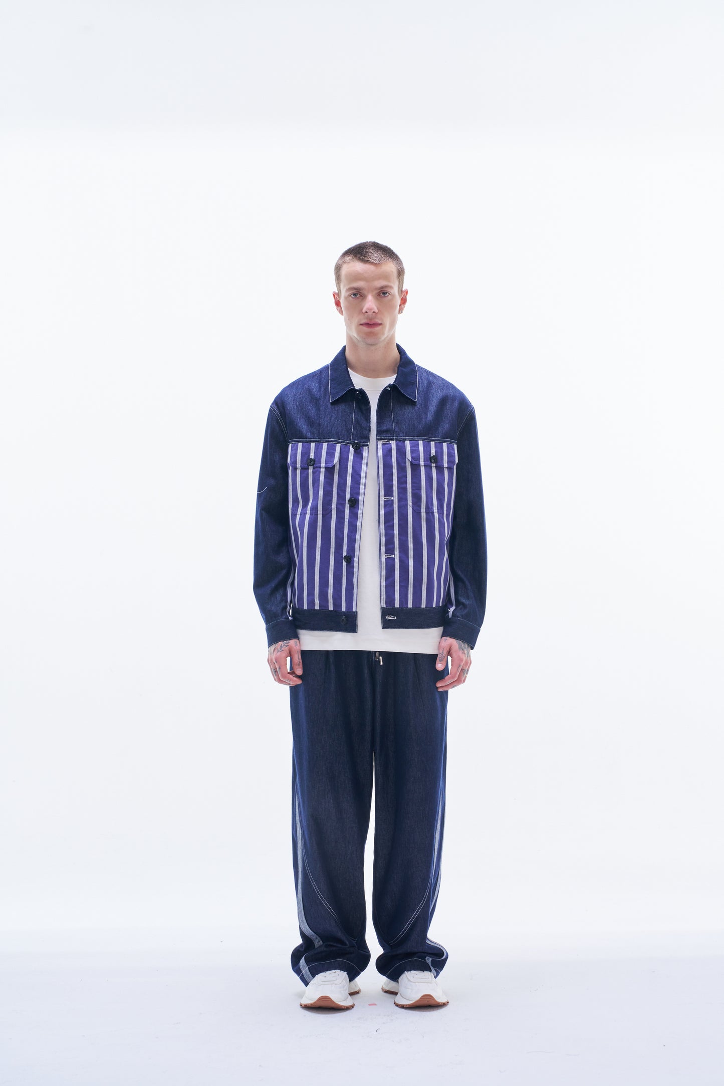 Denim Jacket Contract with Striped Linen