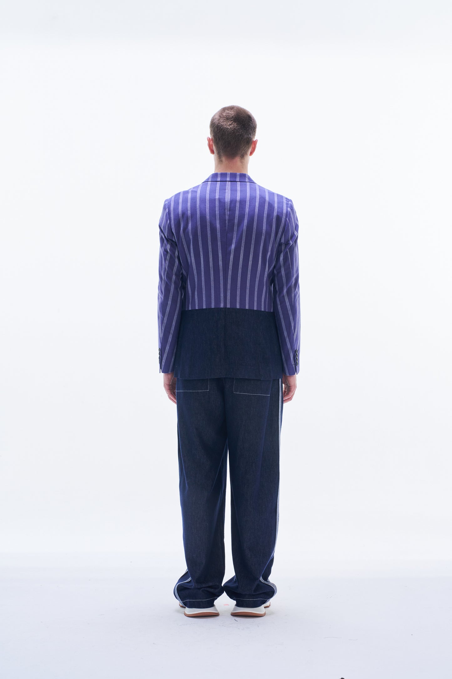 Striped Linen Blazer Contract With Denim