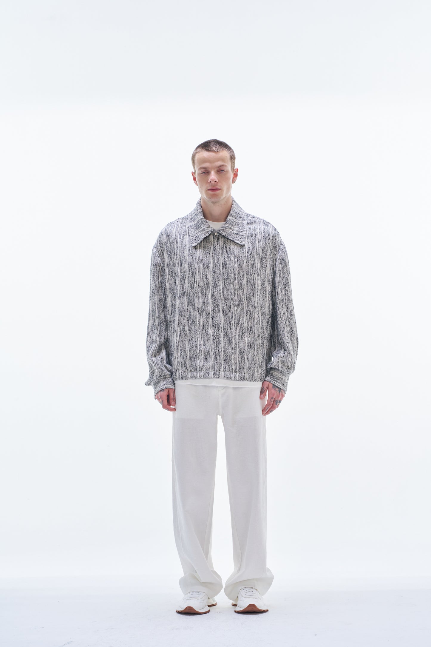 Cotton Tweed Zipper Jacket