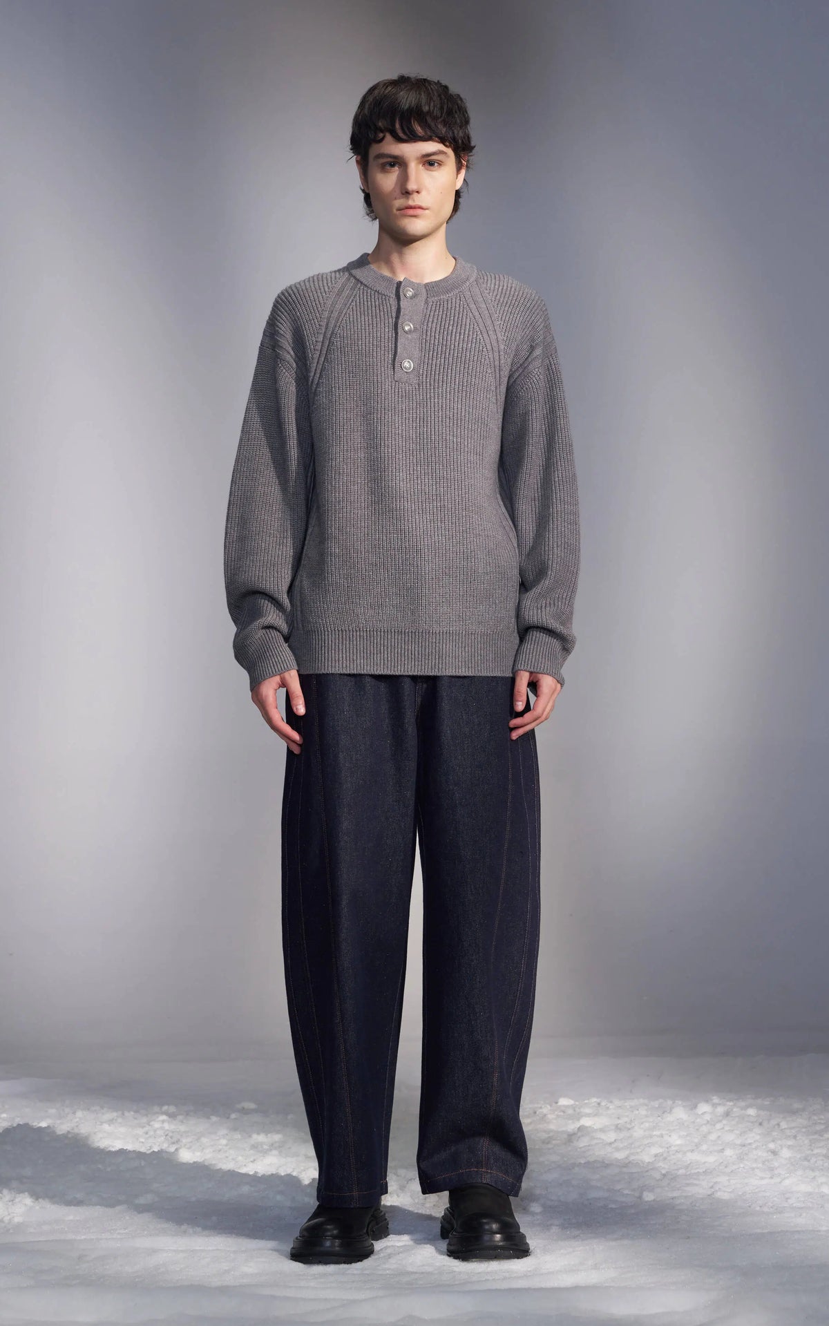 Quarter-Button Wool Sweater
