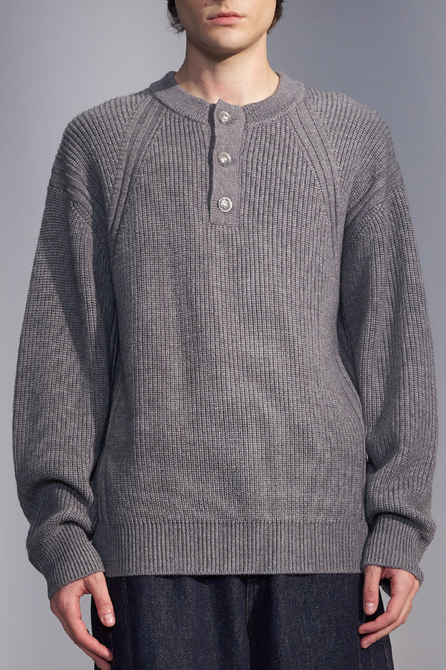 Quarter-Button Wool Sweater