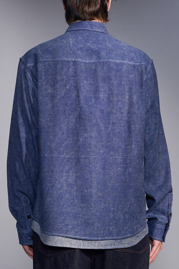 Washed-Dyed Denim Shirt with Layered Hem