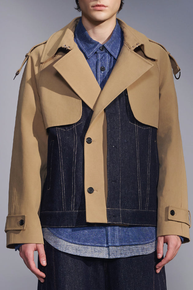 Deconstructed Cropped Trench Jacket With Denim