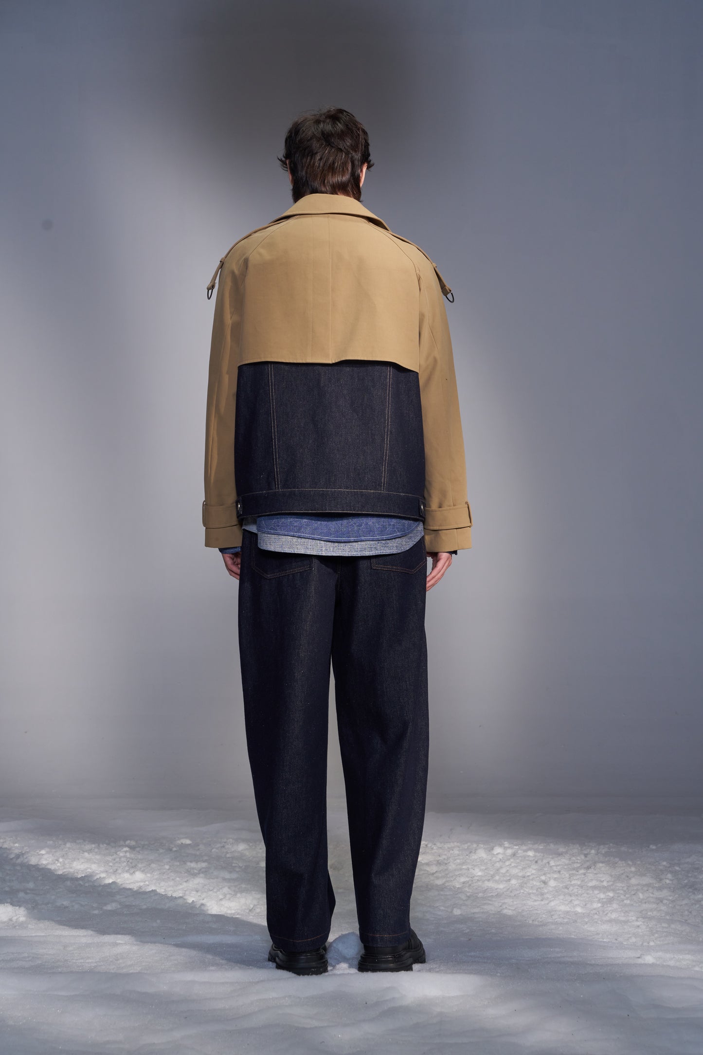 Deconstructed Cropped Trench Jacket With Denim