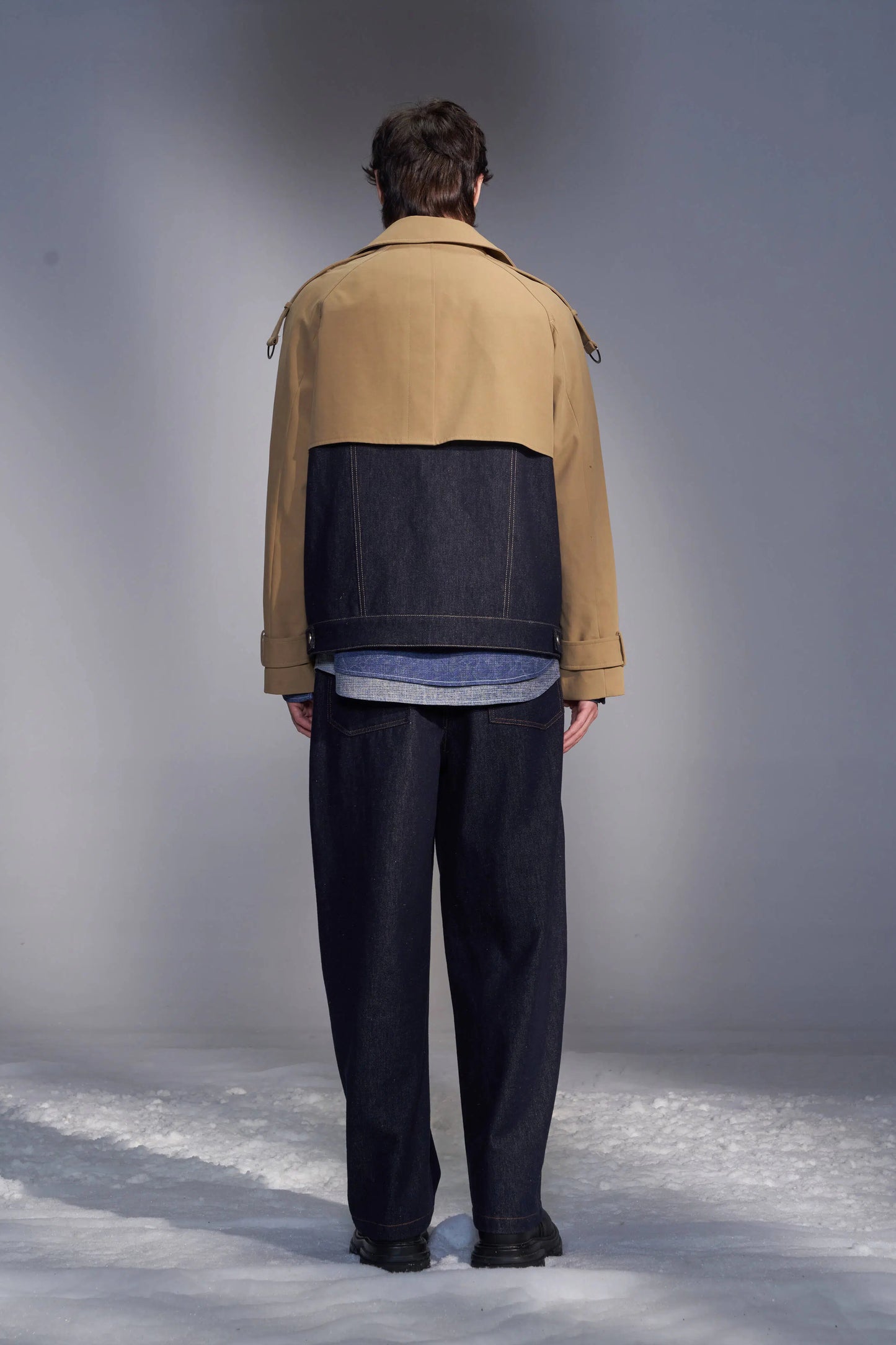 Deconstructed Cropped Trench Jacket With Denim