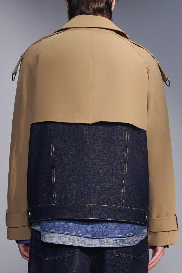 Deconstructed Cropped Trench Jacket With Denim