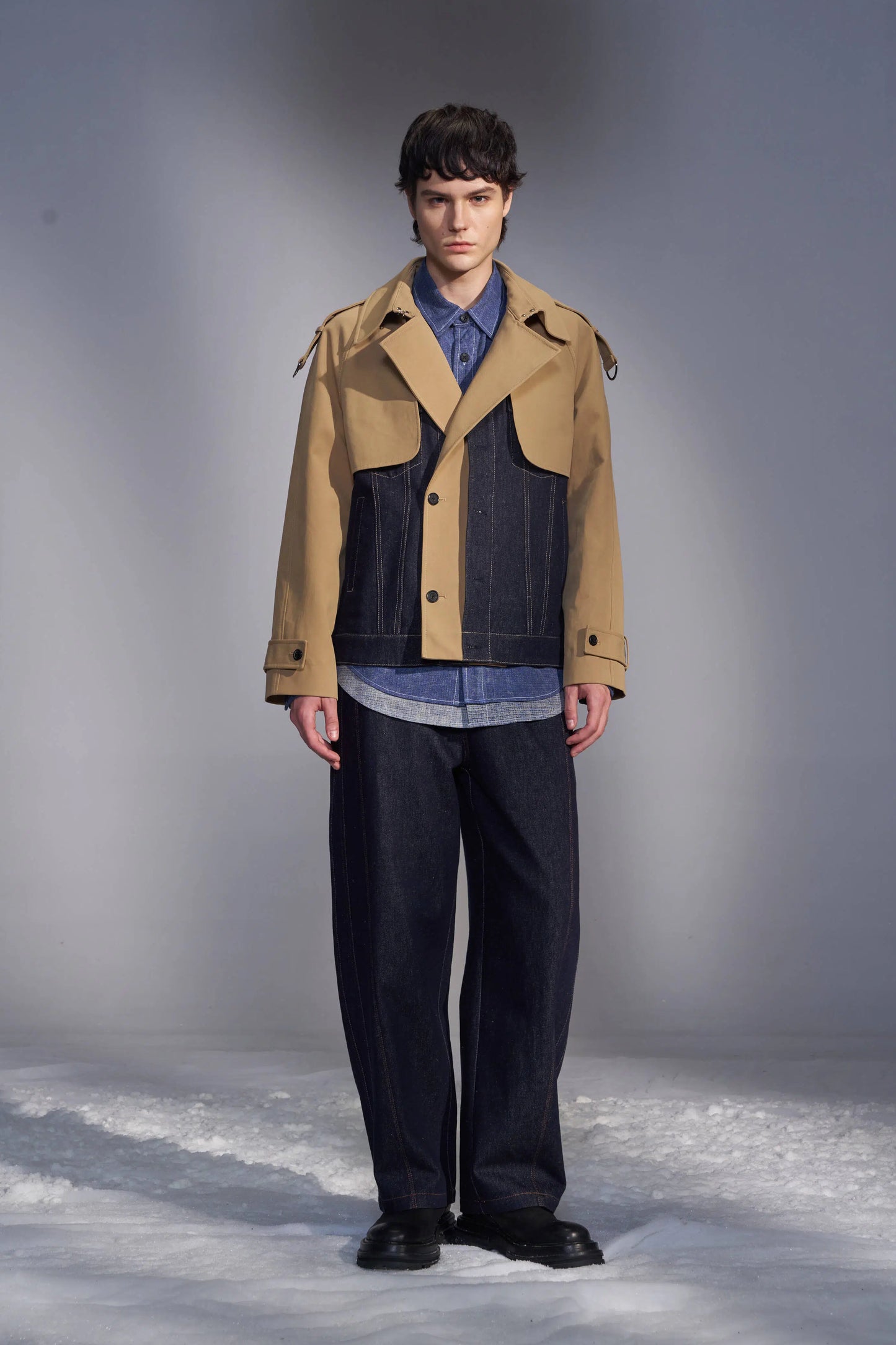 Deconstructed Cropped Trench Jacket With Denim