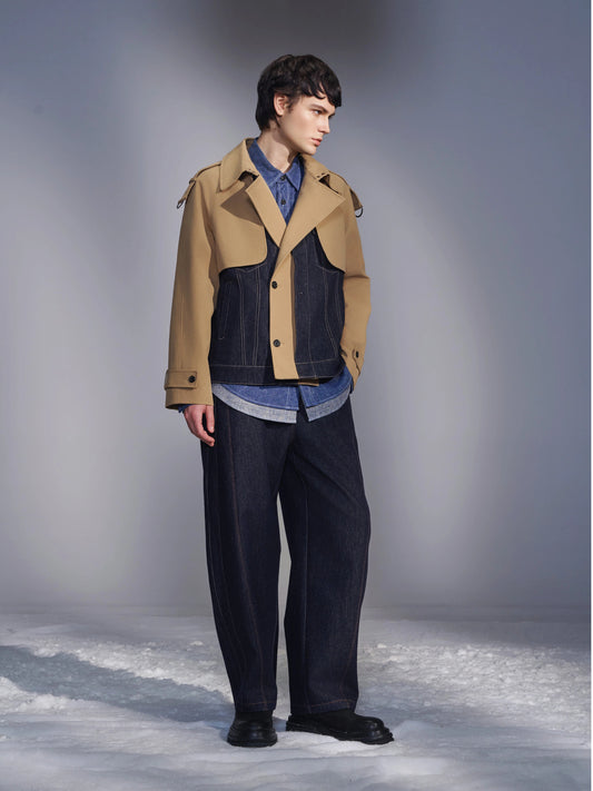 Deconstructed Cropped Trench Jacket With Denim