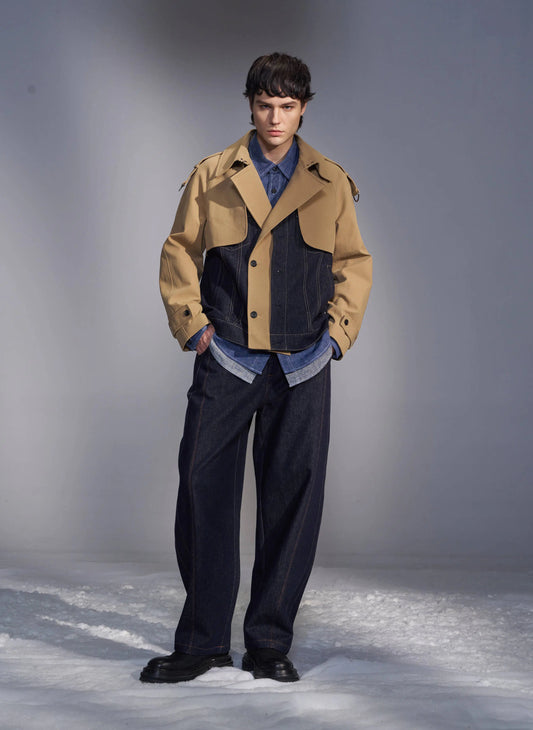 Deconstructed Cropped Trench Jacket With Denim