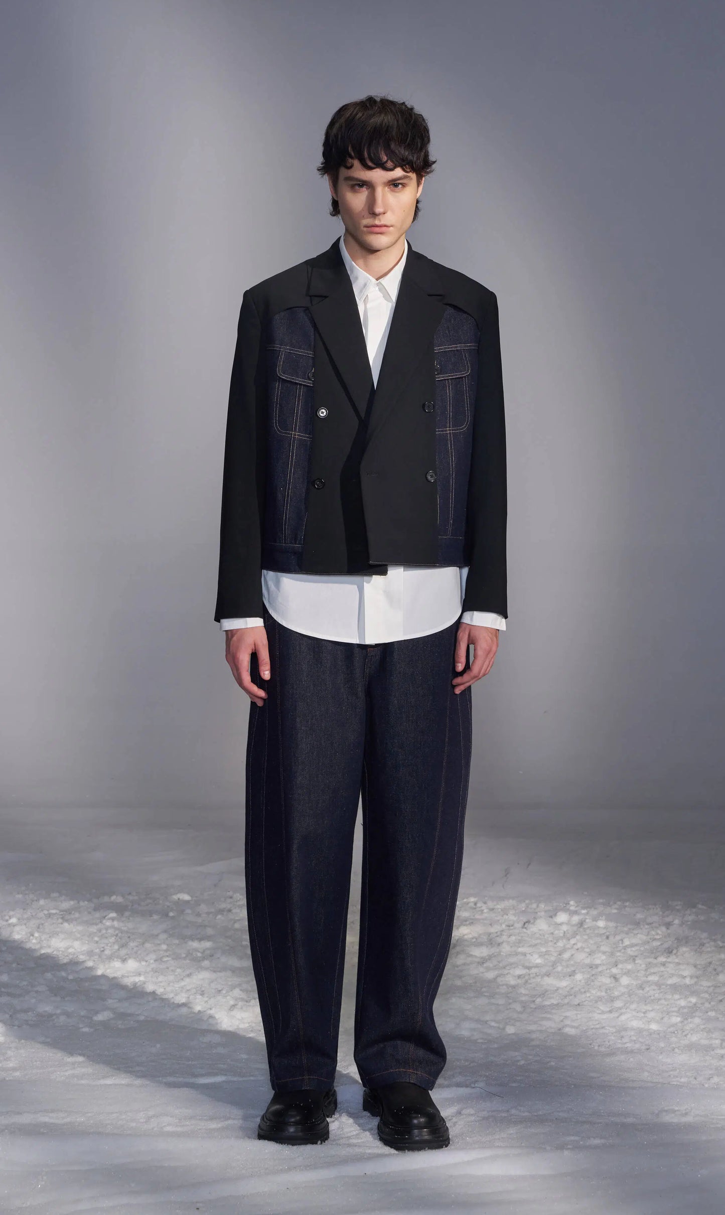 Deconstructed Cropped Denim Blazer