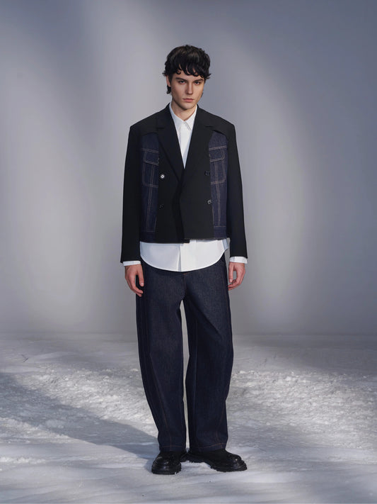 Deconstructed Cropped Denim Blazer