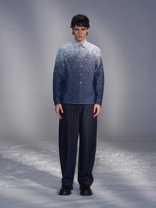Snowflake-Printed Denim Shirt