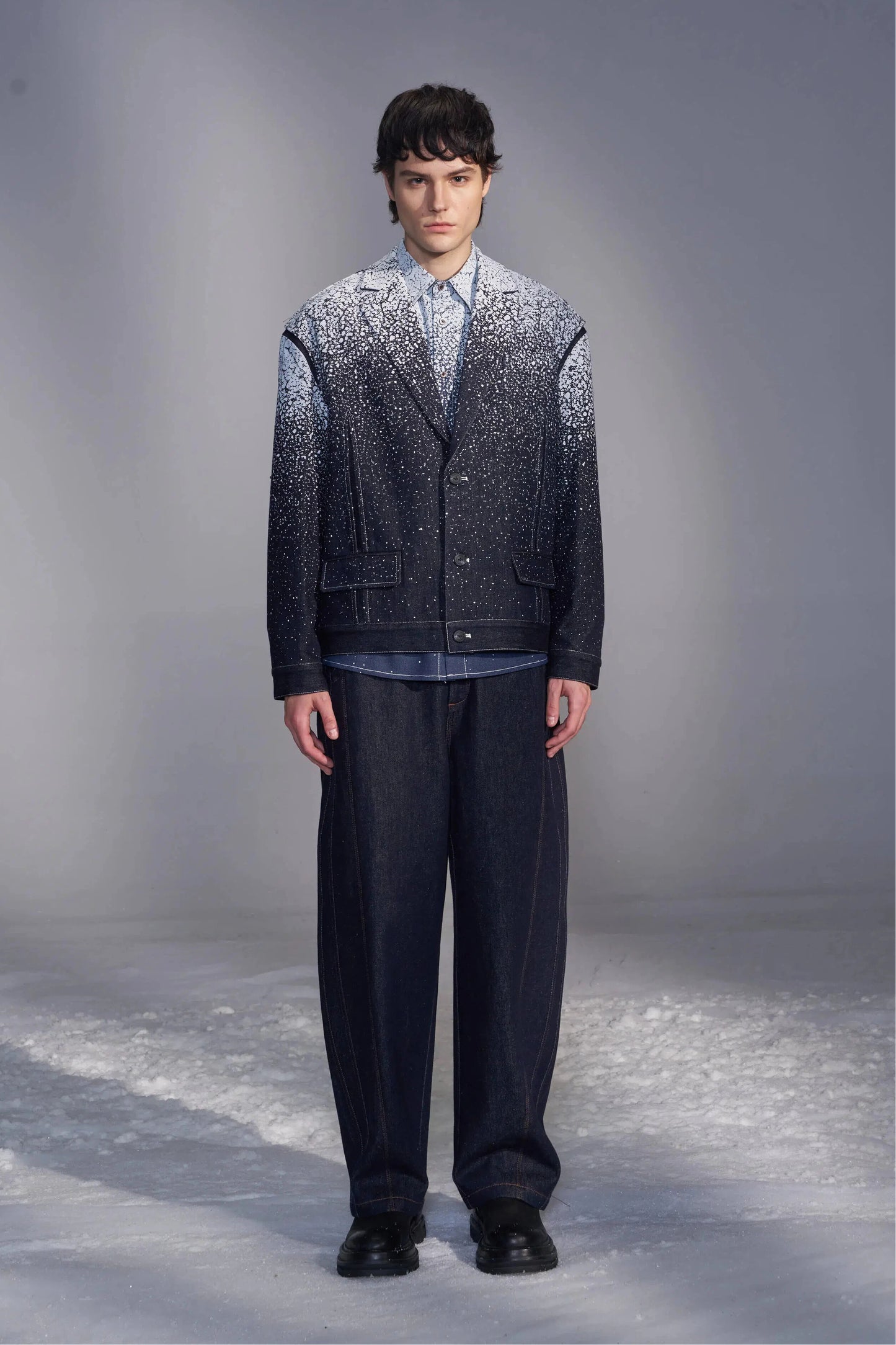 Snowflake-Embroidered Wool Blazer