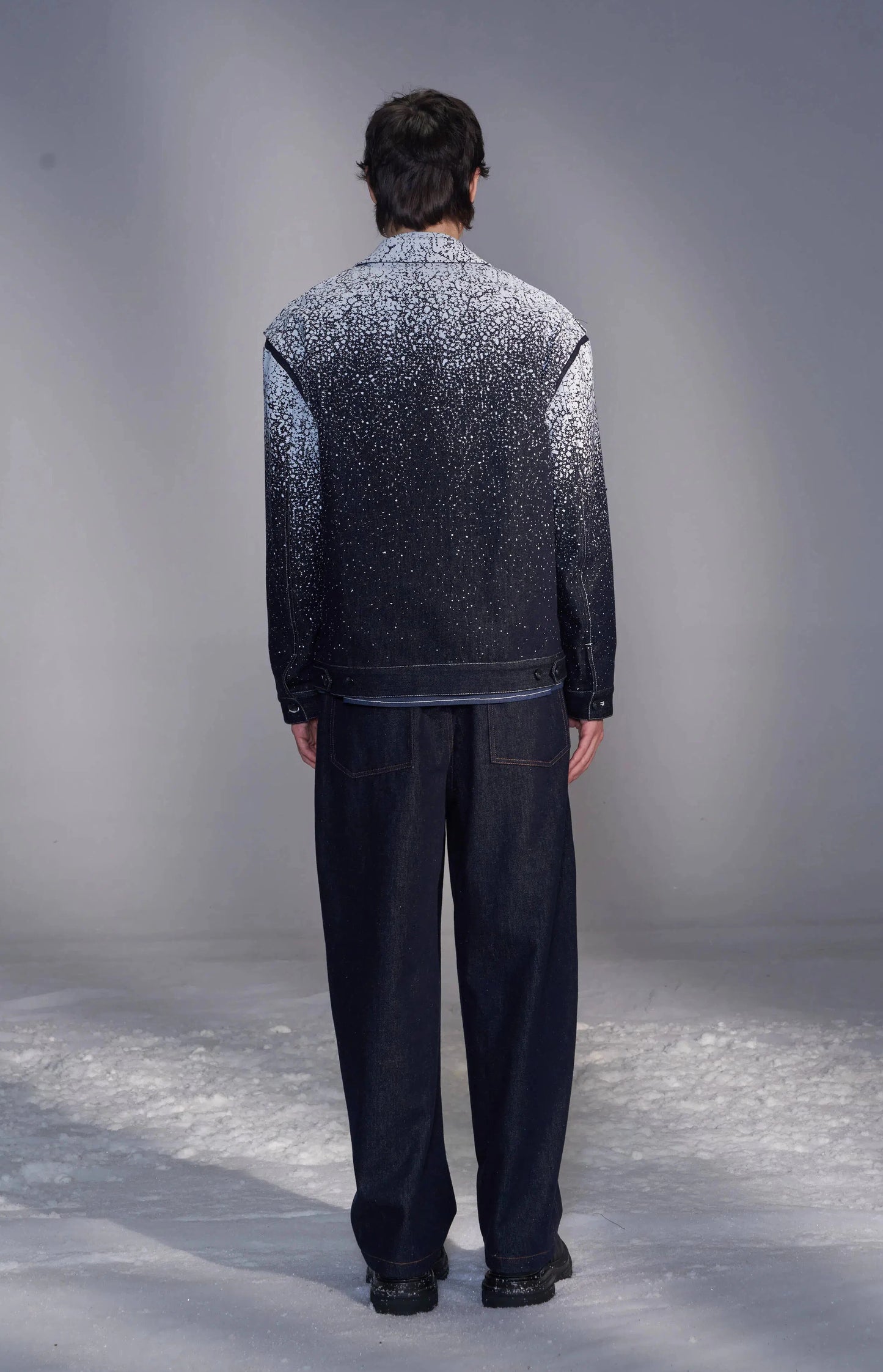 Snowflake-Embroidered Denim Blazer