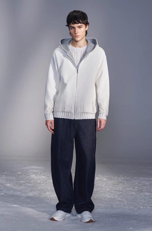 Sweater-Print Zip-Up Hoodie